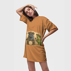 Футболка женская длинная Надежды маленький оркестрик в оранжевом, цвет: 3D-принт — фото 2