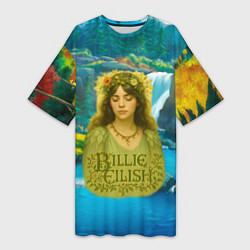 Женская длинная футболка Билли Айлиш на фоне природы