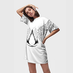 Футболка женская длинная Ассасин Крид - узор ворон, цвет: 3D-принт — фото 2