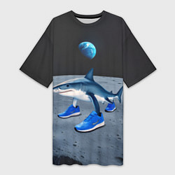 Футболка женская длинная Акула мем, тралалеро тралала, цвет: 3D-принт