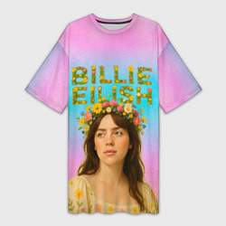 Женская длинная футболка Билли Айлиш с цветочным венком на голове