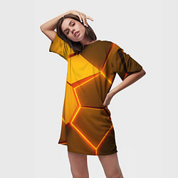 Футболка женская длинная Желтые неоновые соты - текстура, цвет: 3D-принт — фото 2