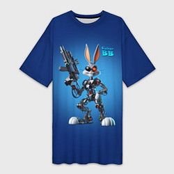 Женская длинная футболка Cyborg Bugs Bunny with a gun - ai art fantasy