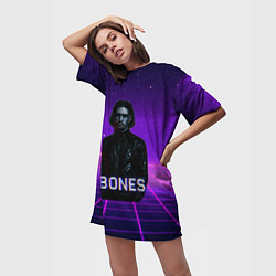 Футболка женская длинная Bones retrowave, цвет: 3D-принт — фото 2