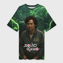 Футболка женская длинная Игра в кальмара игрок 456, цвет: 3D-принт