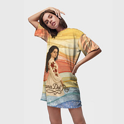Футболка женская длинная Lana Del Rey в платье с цветами, цвет: 3D-принт — фото 2