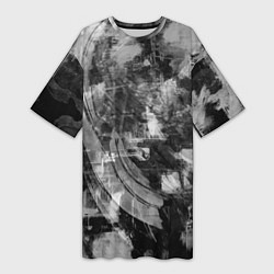 Футболка женская длинная Абстракция - white scraps of fabric on dark, цвет: 3D-принт