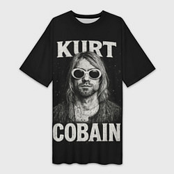 Женская длинная футболка Курт Кобейн - гранж-арт