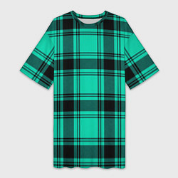 Футболка женская длинная Checkered turquoise, цвет: 3D-принт