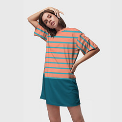 Футболка женская длинная Полосатый мандариновый морской рассвет, цвет: 3D-принт — фото 2