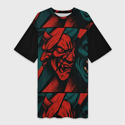 Футболка женская длинная Демоны Oni - нейроарт, цвет: 3D-принт