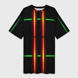 Футболка женская длинная Neon green black red line, цвет: 3D-принт