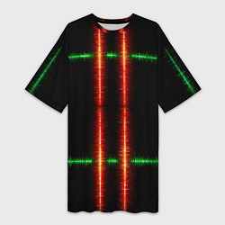 Футболка женская длинная Color black green red lines, цвет: 3D-принт