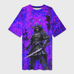 Женская длинная футболка Призрак самурай - неоновые краски