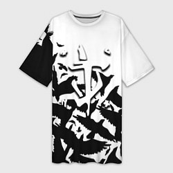 Женская длинная футболка Doom black crow logo