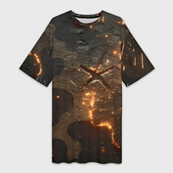 Женская длинная футболка Искры в разломах на камуфляже