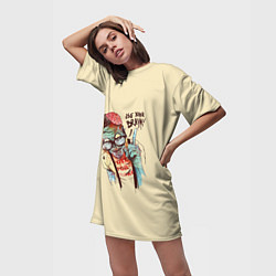 Футболка женская длинная Включи мозги, цвет: 3D-принт — фото 2