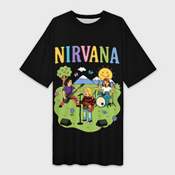 Женская длинная футболка Нирвана мультяшный стиль