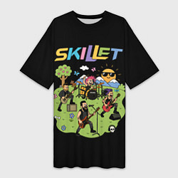 Женская длинная футболка Скиллет мультяшный стиль