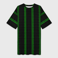 Женская длинная футболка Color black cage green stripes