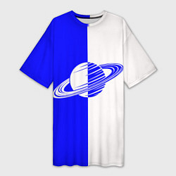 Женская длинная футболка Сатурн сине-белый