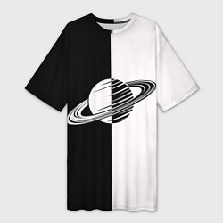 Женская длинная футболка Сатурн черно-белый
