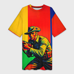 Женская длинная футболка Австралийский ретро солдат поп-арт