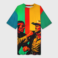 Футболка женская длинная Ковбой против индейца поп-арт, цвет: 3D-принт