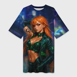 Женская длинная футболка Нами киберпанк реализм