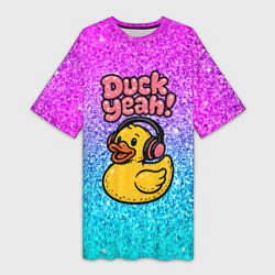 Футболка женская длинная Duck yeah - утка в наушниках, цвет: 3D-принт