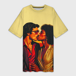 Женская длинная футболка Диско поцелуй поп-арт 1970-е