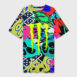 Женская длинная футболка Monster energy стикеры