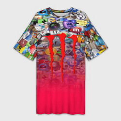 Футболка женская длинная Monster energy social stiker, цвет: 3D-принт