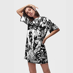 Футболка женская длинная Monster energy black sticker, цвет: 3D-принт — фото 2