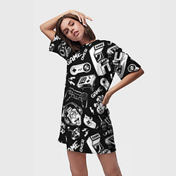 Футболка женская длинная Retro gamer pattern, цвет: 3D-принт — фото 2