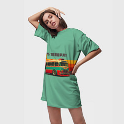 Футболка женская длинная Ретро автобус ЗИЛ 158ВРА1 поп-арт, цвет: 3D-принт — фото 2