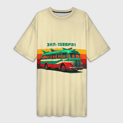 Женская длинная футболка Ретро автобус ЗИЛ поп-арт