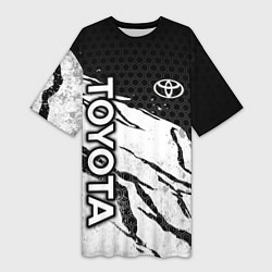 Футболка женская длинная Toyota - черный и белый, цвет: 3D-принт