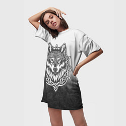 Футболка женская длинная Волк в кельтском стиле и лес, цвет: 3D-принт — фото 2