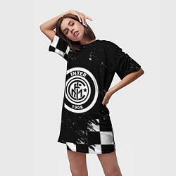 Футболка женская длинная Inter клетка краски, цвет: 3D-принт — фото 2