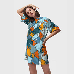 Футболка женская длинная Много рыб, цвет: 3D-принт — фото 2