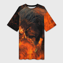 Женская длинная футболка Ведьмак в огне
