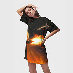 Футболка женская длинная Цири сражается с монстром медведем, цвет: 3D-принт — фото 2