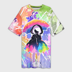 Женская длинная футболка Девочка под дождём арт