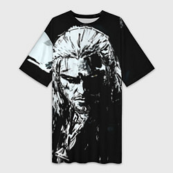 Женская длинная футболка Ведьмак черно-белый портрет