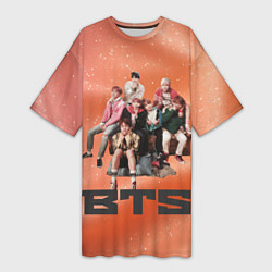 Футболка женская длинная BTS фотка на диване, цвет: 3D-принт