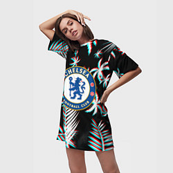 Футболка женская длинная Chelsea тропики глитч текстура, цвет: 3D-принт — фото 2
