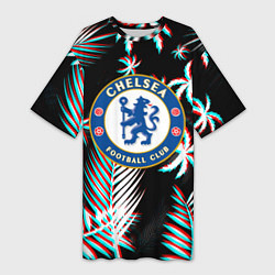 Женская длинная футболка Chelsea тропики глитч текстура