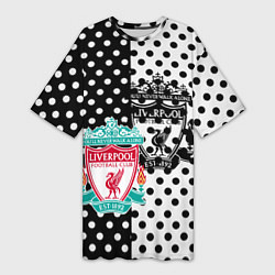Футболка женская длинная Liverpool черно белые точки, цвет: 3D-принт