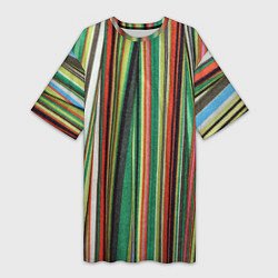 Футболка женская длинная Полоски ткани, цвет: 3D-принт